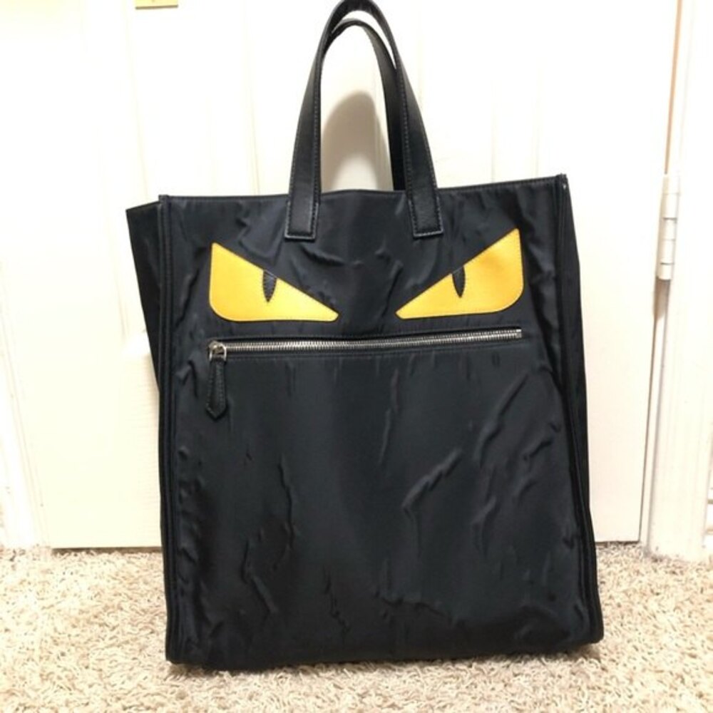 Fendi Vitello black Monster Yellow Eyes Nylon Tote